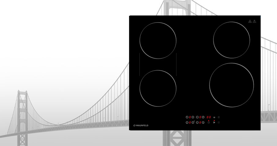 Функция "Мост" представляет собой инновационную систему индукционных Hi-Light конфорок, которая обеспечивает полную свободу в использовании посуды любого размера — от турки до казана.