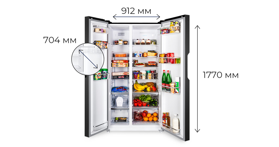 Вместительный холодильник с умно организованным внутренним пространством для хранения разных типов продуктов.