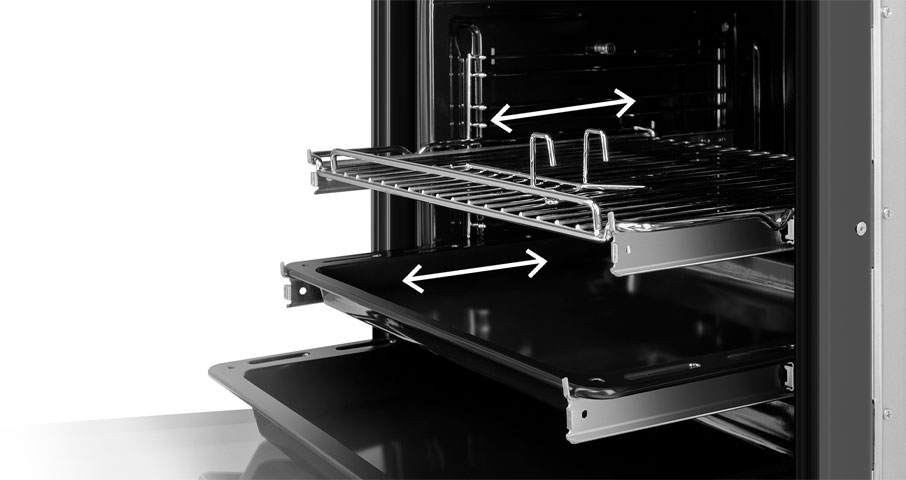 Два уровня телескопических направляющих позволяют безопаснее и удобнее всего извлечь противень из духового шкафа в нагретом состоянии. Они позволят вам аккуратно извлечь блюдо, проверить его готовность, добавить при желании соус.