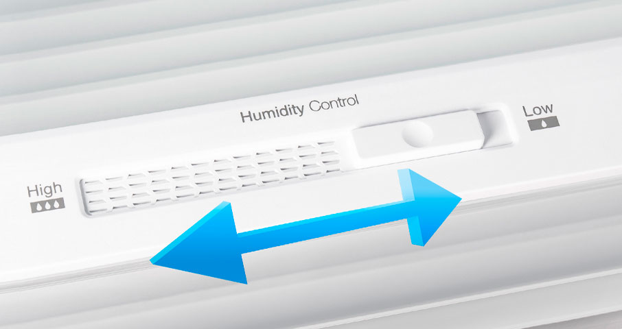 Функция Humidity control позволяет регулировать уровень влажности в зоне свежести, благодаря чему овощи и фрукты дольше хранятся.