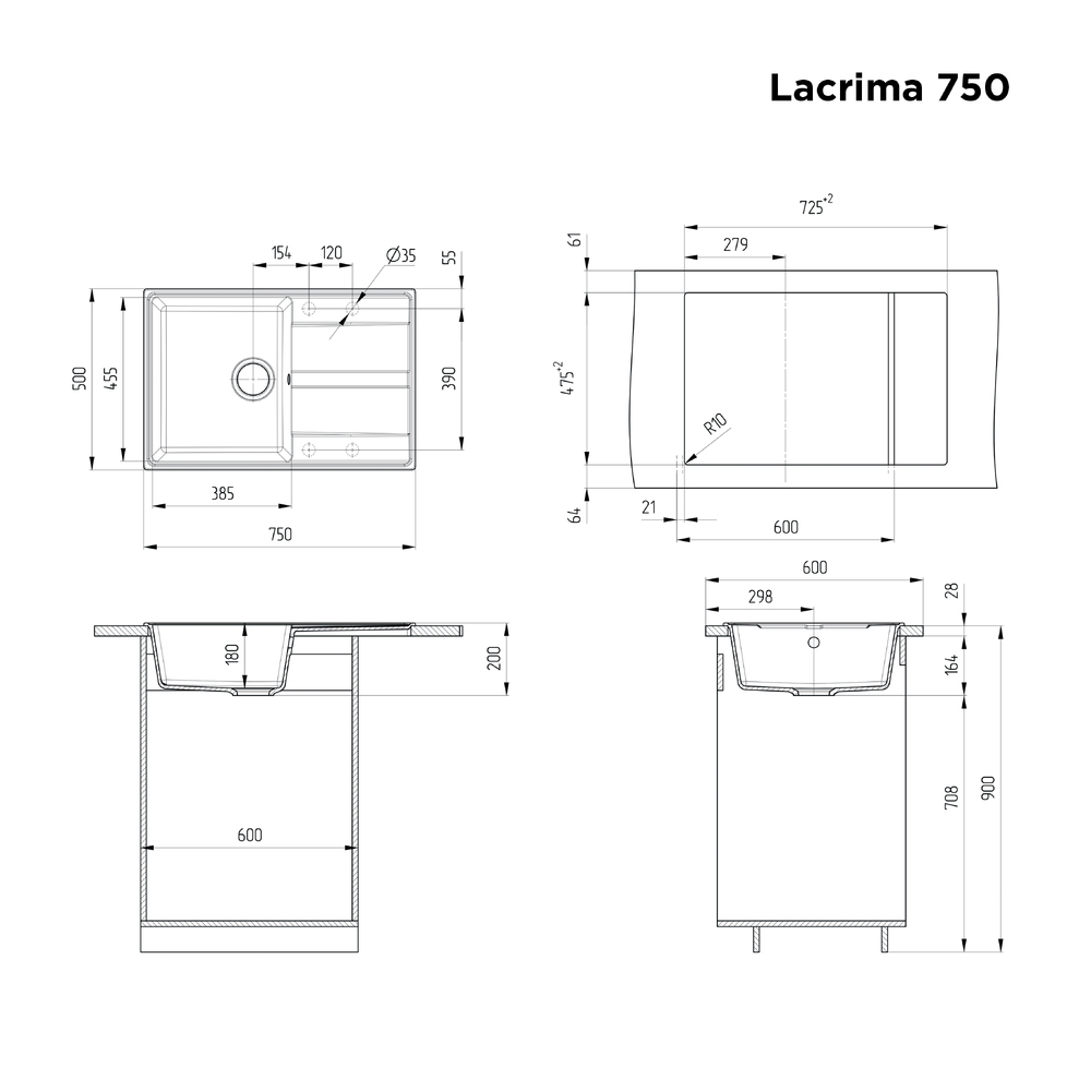 Кухонная мойка MAUNFELD Lacrima 750 MFQS-750B черный - фото3