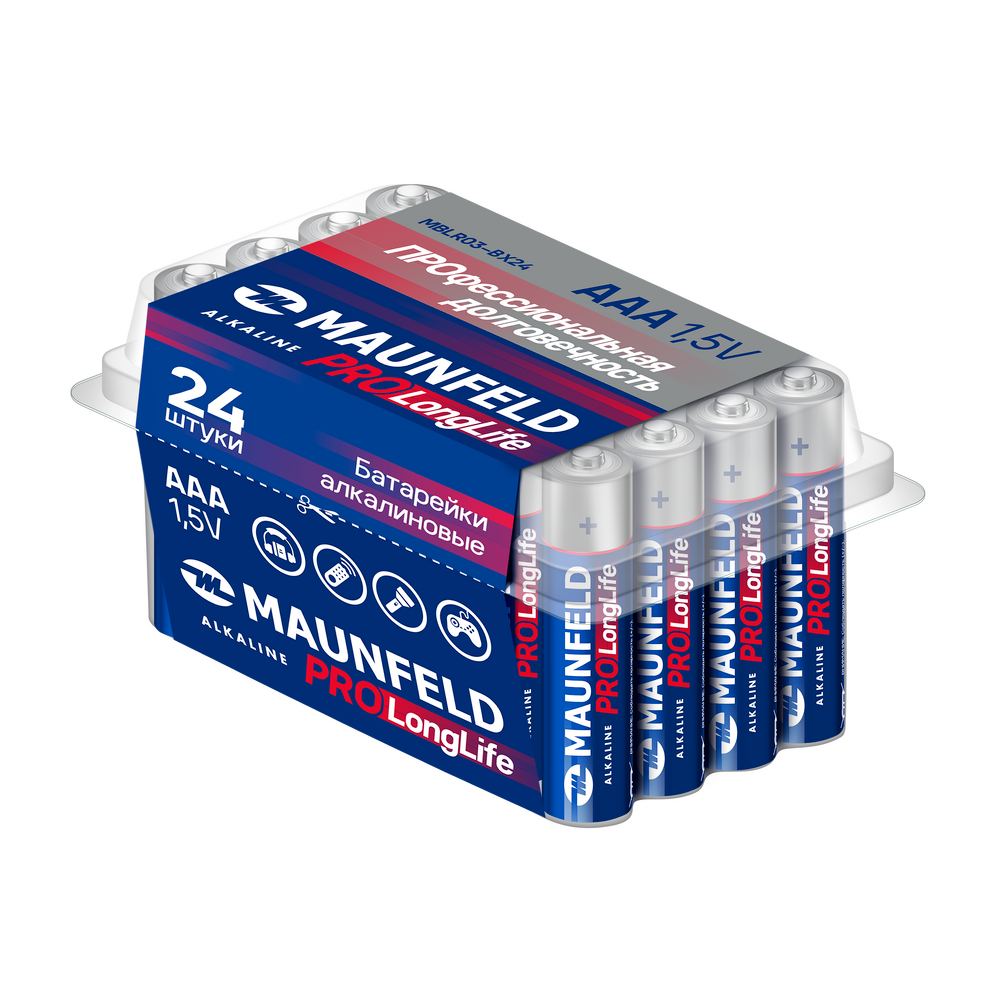 Батарейки MAUNFELD PRO Long Life Alkaline ААА(LR03) MBLR03-BX24, бокс 24 шт. - фото1