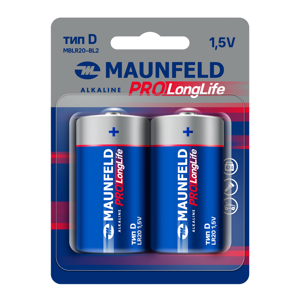 Батарейки MAUNFELD PRO Long Life Alkaline D(LR20) MBLR20-BL2, блистер 2 шт. - фото1
