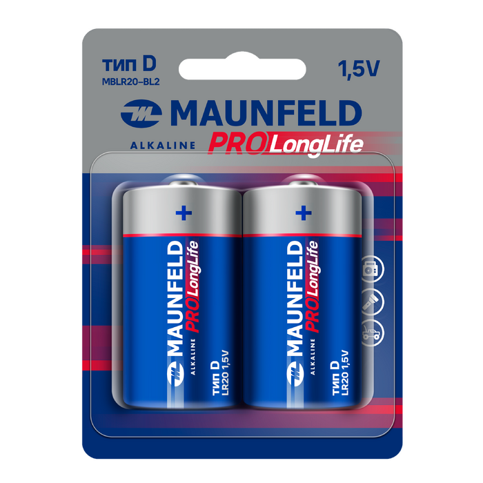 Батарейки MAUNFELD PRO Long Life Alkaline D(LR20) MBLR20-BL2, блистер 2&nbsp;шт.